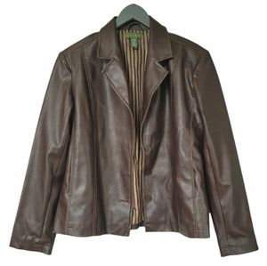 Vintage Mountain Lake Women's Brown Faux Leather Button Front Jacket size Medium